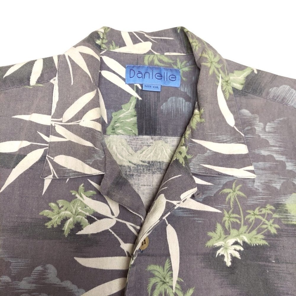 Danielle Men's Linen Blend Gray Hawaiian Island Aloha Button Front Shirt